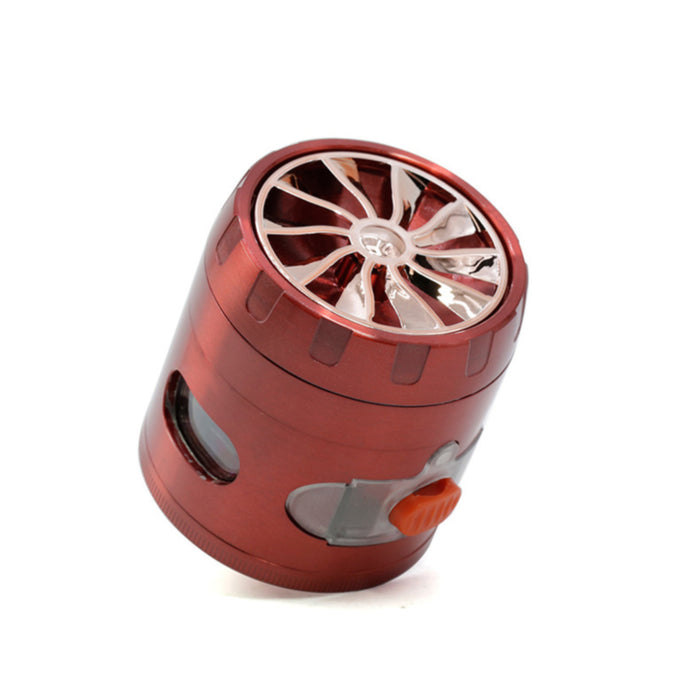 Zinc Alloy 63MM 4 Part Transparent Window Turbine Cover With Drawer Weed Grinder-Red