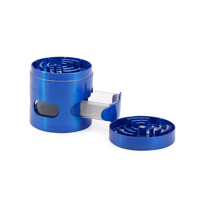 Zinc Alloy Four-Layer 63MM Signal Tooth Three-Leaf With Drawer Window Weed Grinder-Blue