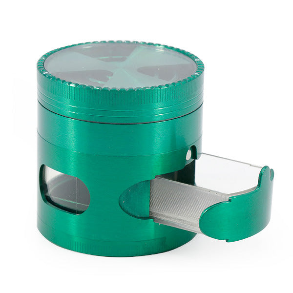 Zinc Alloy Four-Layer 63MM Signal Tooth Three-Leaf With Drawer Window Weed Grinder-Green
