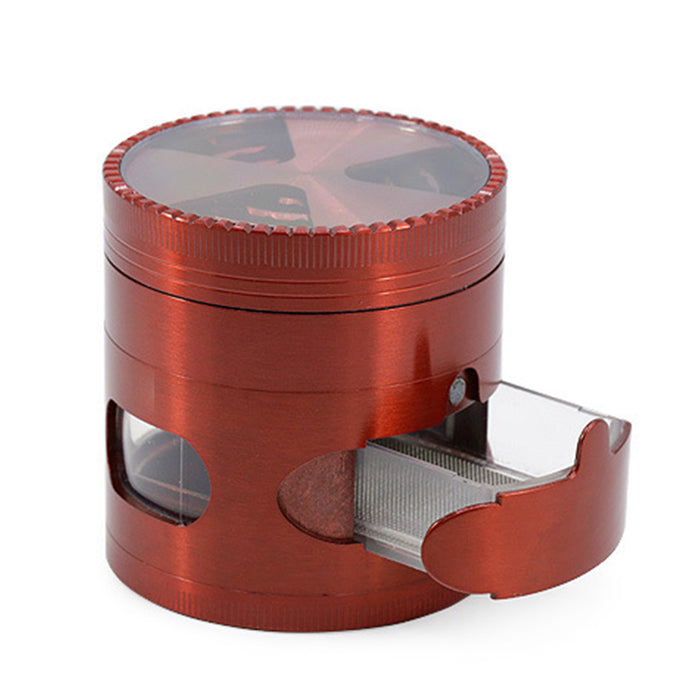 Zinc Alloy Four-Layer 63MM Signal Tooth Three-Leaf With Drawer Window Weed Grinder-Red