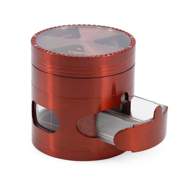 Zinc Alloy Four-Layer 63MM Signal Tooth Three-Leaf With Drawer Window Weed Grinder-Red
