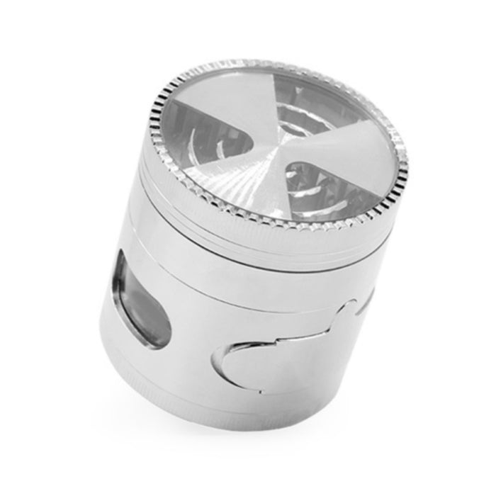 Zinc Alloy Four-Layer 63MM Signal Tooth Three-Leaf With Drawer Window Weed Grinder-Silver