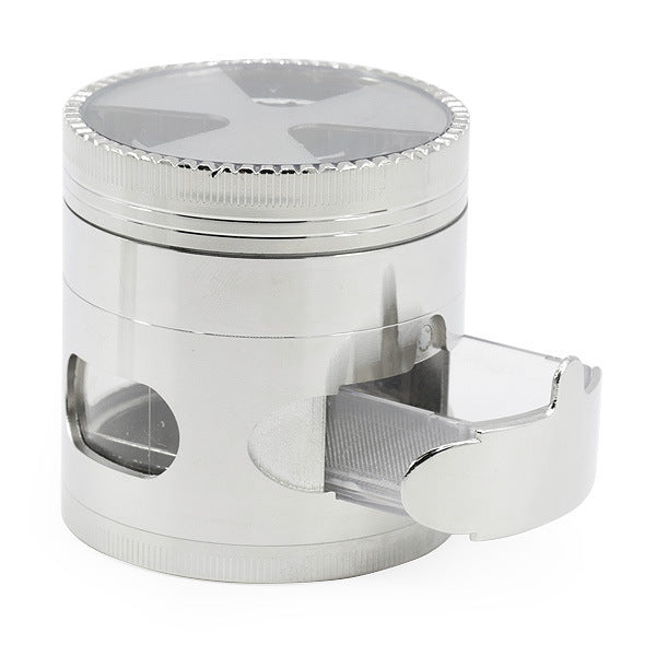 Zinc Alloy Four-Layer 63MM Signal Tooth Three-Leaf With Drawer Window Weed Grinder-Silver