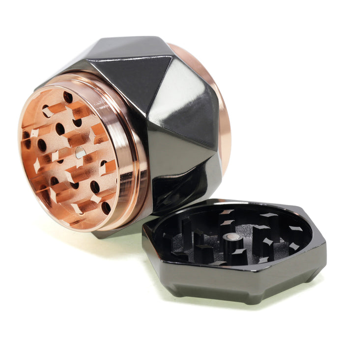 Zinc Alloy Four Layers 63mm Hexagonal Diamond Cut Edge Design Multicolor Smoke Grinder-Gun Black
