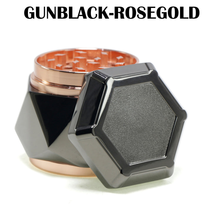 Zinc Alloy Four Layers 63mm Hexagonal Diamond Cut Edge Design Multicolor Smoke Grinder-Gun Black