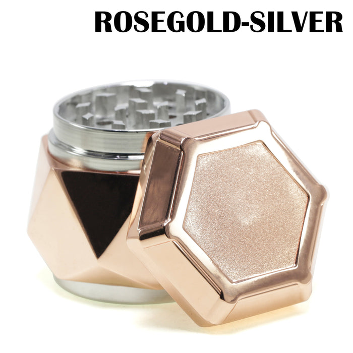 Zinc Alloy Four Layers 63mm Hexagonal Diamond Cut Edge Design Multicolor Smoke Grinder-Rose Gold