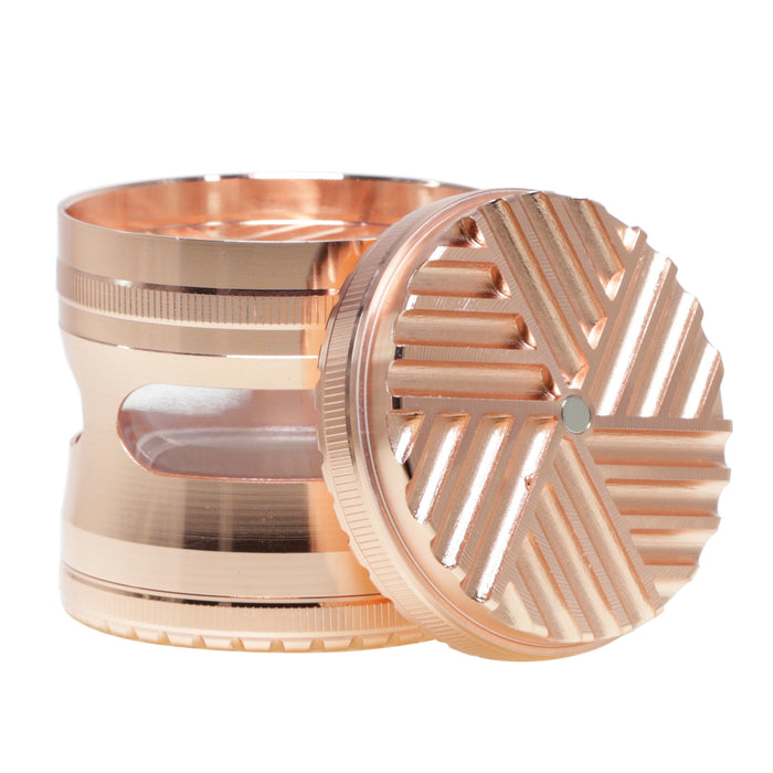 Zinc Alloy Hidden 4-Layer Window No Tooth Stripe Grinding Tooth Grinder-Rose-Gold