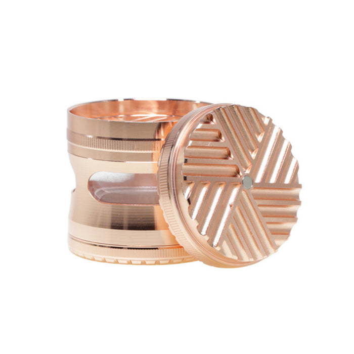 Zinc Alloy Hidden 4-Layer Window No Tooth Stripe Grinding Tooth Grinder-Rose-Gold