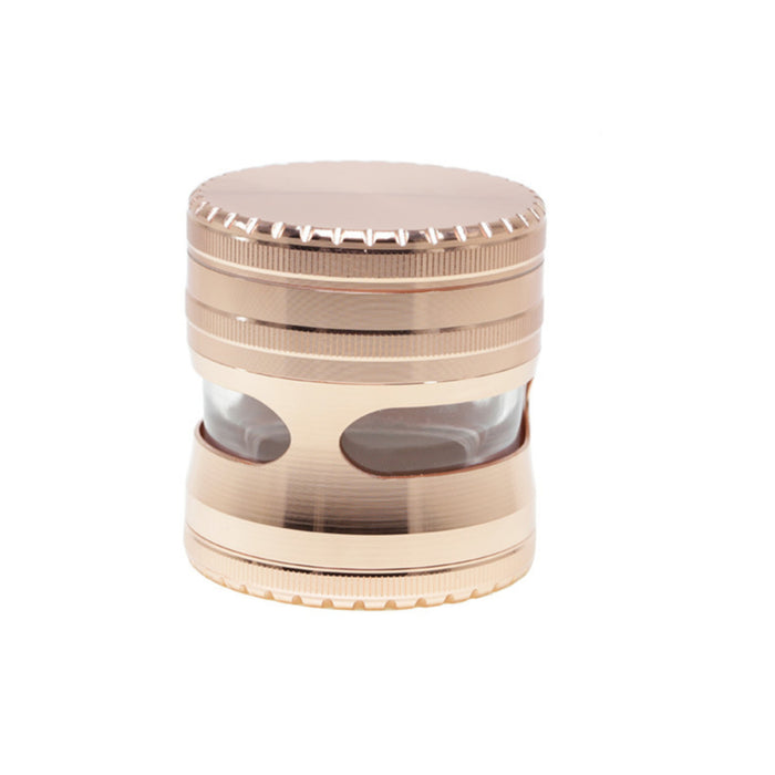 Zinc Alloy Hidden 4-Layer Window No Tooth Stripe Grinding Tooth Grinder-Rose-Gold